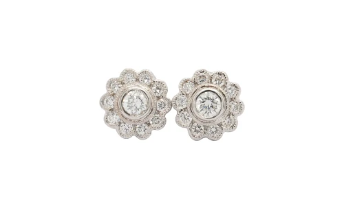 0.68ct Natural Diamond & 18ct White Gold 9.0mm Fancy Halo/Stud Earrings 2.5g