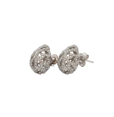 0.80ct Diamond & 18ct White Gold Ornate Stud Earrings 3.0g