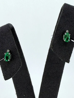 0.80ct Emerald & 0.02ct Diamond Stud Earrings 9ct White Gold 0.7g