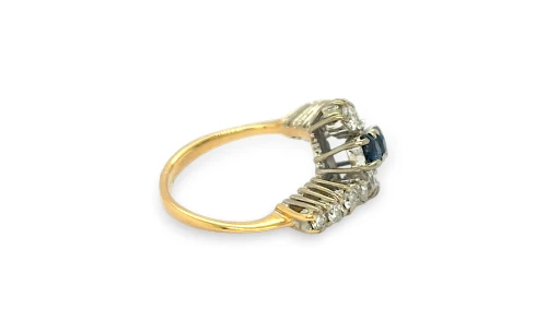 0.20ct Sapphire & 0.65ct Diamond Cross Over Ring- 18ct Gold 4.0g
