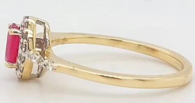 0.75ct Ruby & Diamond Halo Ring 9ct Gold 2.1g Size N