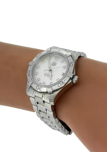 Ladies 32mm Tag Heuer Aquaracer - Mother of Pearl/Diamond Dial 2015 Box & Papers - Stainless Steel Model: WAF1312/BA0817