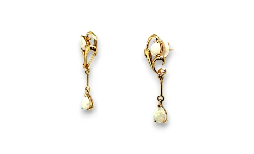 Natural Opal & 9ct Gold Drop Stud Earrings 2.4g