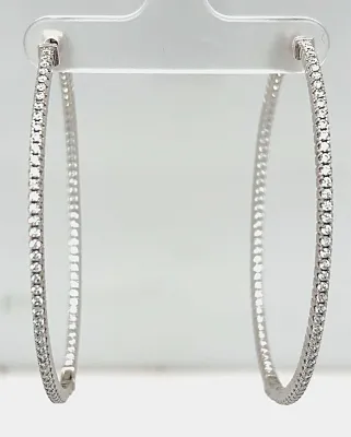 Solid Silver & Cubic Zirconia Oval Hinged Hoop Earrings 9.7g ( 55.5 x 46 x 1.8mm)