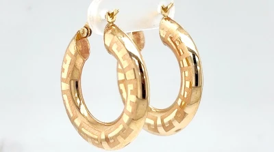 9ct Gold Greek Key Hoop Earrings 3.1g ( 27mm x 4.0mm)