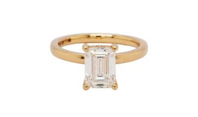 2.12ct Lab Grown Emerald Cut Diamond & 18ct Gold Solitaire Ring (Hidden Halo) 4.55g