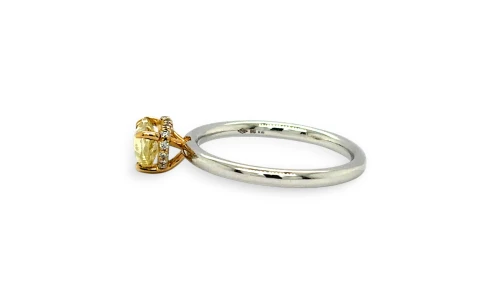 0.75ct Natural Yellow/White Diamond Solitaire Ring (Hidden Halo) 3.1g