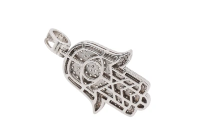 1.39ct Natural Diamond & 10ct White Gold HAMSA HAND Pendant 6.99g