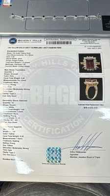 5.50ct Tourmaline & 1.00ct Diamond Halo/Dress Ring- 14ct Gold 7.0g