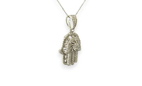 1.22ct Natural Diamond & 9ct White Gold Hamsa Hand Pendant (49.5 x 20.5 x 7.7mm) 7.22g