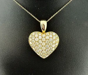 3.00ct Diamond & 18ct Gold Heart Pendant 8.2g - 25mm x 20mm