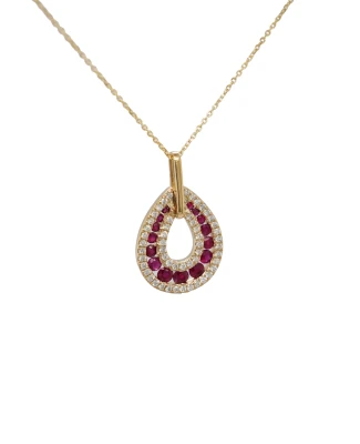0.60ct Ruby & 0.26ct Diamond Pendant - 9ct Gold ( 21.7 x 13.8mm) 16/18 Inch - 2.86g