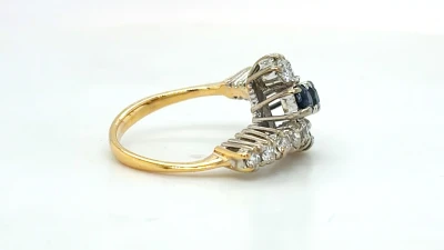 0.20ct Sapphire & 0.65ct Diamond Cross Over Ring- 18ct Gold 4.0g