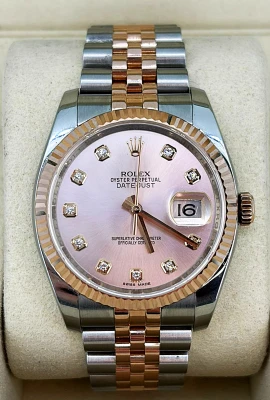 Rolex 36mm DateJust 18ct Rose Gold & Stainless Steel 2013 Box & Papers Model: 116231