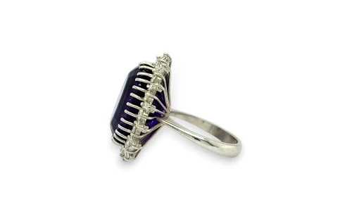 15.00ct Amethyst & 1.50ct Diamond/Platinum Halo Dress Ring 11.1g