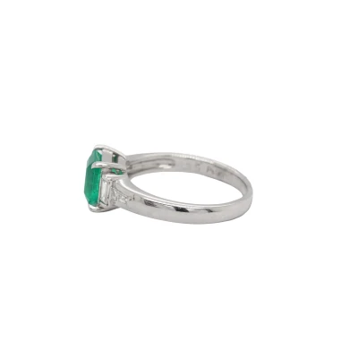 1.35ct Emerald & 0.34ct Diamond  Solitaire Ring- Platinum 5.8g