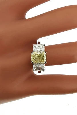 3.77ct Yellow & White Lab Grown Diamond Trilogy Platinum Ring 5.92g