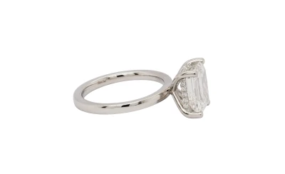 3.14ct Lab Grown Emerald Diamond & Platinum Solitaire Ring (Hidden Halo) 6.66g