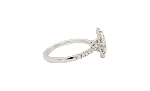 1.46ct Lab Grown Pear cut Diamond & Platinum Halo Solitaire Ring 5.3g