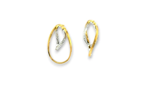 9ct Yellow & White Gold Oval Hoop Earrings ( 34.5 x 12mm) 1.9g