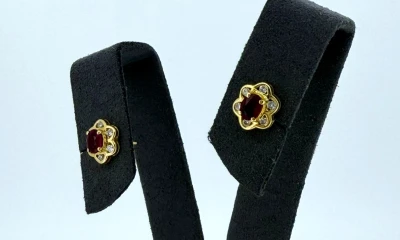 0.50ct Ruby & 0.12ct Diamond Stud Earrings - 18ct Gold 2.0g