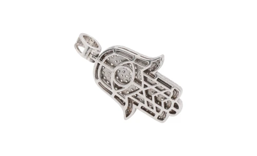 1.39ct Natural Diamond & 10ct White Gold HAMSA HAND Pendant 6.99g