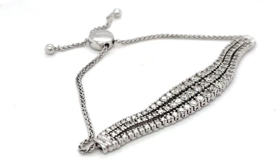 3.00ct Diamond & 10ct White Gold Triple Row Adjustable Tennis Bracelet 14.9g