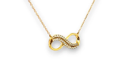0.15ct Natural Diamond & 9ct Gold INFINITY Necklace 16/8 Inch 2.22g