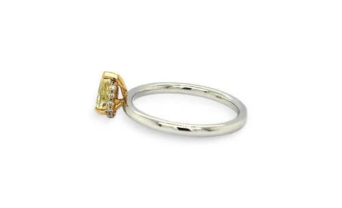0.55ct Natural Yellow/White Diamond & 18ct White Gold Solitaire Ring (Hidden Halo) 2.9g