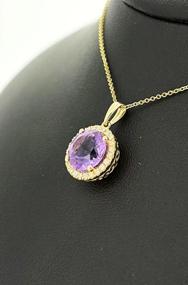 2.53ct Amethyst & 0.19ct Diamond Pendant - 9ct Gold 16/18 Inch 2.95g