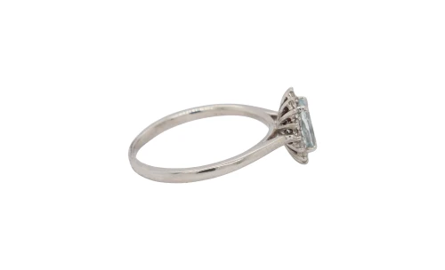 1.00ct Aquamarine & 0.16ct Diamond - Platinum Halo Ring 3.5g