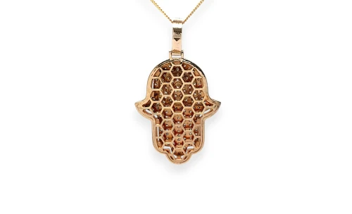 5.09ct Natural Diamond & 14ct Rose Gold Hamsa Hand Pendant (88.0 x 32.7 x 6.0mm) 15.48g