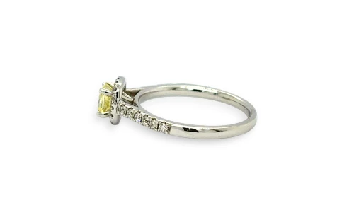 0.68ct Natural Yellow/White Diamond & 18ct White Gold Halo Ring 2.4g