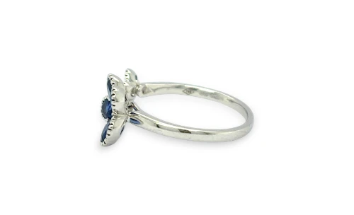 0.80ct Natural Sapphire & Diamond Open Double Flower Ring-18ct White Gold 2.72g