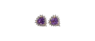 1.00ct Amethyst & 0.25ct Diamond Heart Shaped Stud Earrings -9ct Gold 2.45g