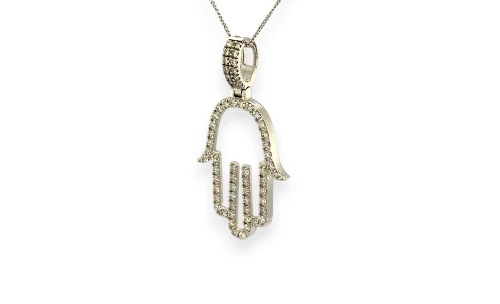 1.07ct Natural Diamond & 9ct White Gold Hamsa Hand Pendant (41.7 x 22.0 x 2.8mm) 4.11g