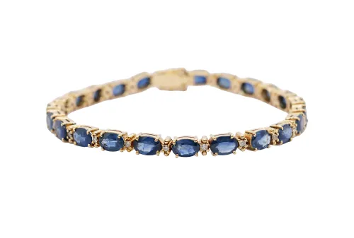 10.50ct Sapphire & Diamond Tennis Bracelet 14ct Gold 7.5Inch 12.68g