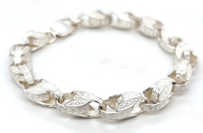 Solid Sterling Silver 8.7mm Tulip Link Bracelet 31.7g ( Upto 9 inch)