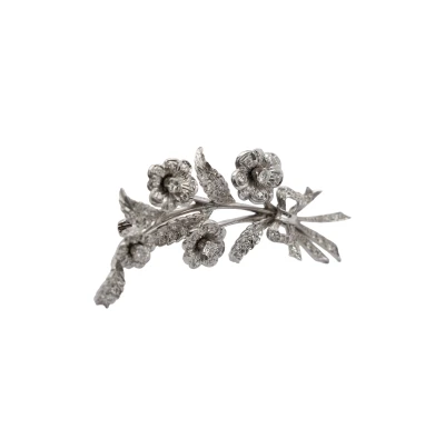 1.20ct Natural Diamond & 18ct White Gold Flower Brooch 13.45g