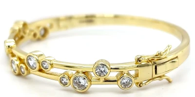 Solid Silver & 18ct Gold plated2 Row Cubic Zirconia Bangle 21.4g 7 Inch