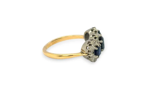 1.46ct Natural Sapphire & Diamond Halo/Cluster Ring- 18ct Yellow/White Gold 3.79g