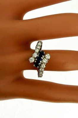 0.20ct Sapphire & 0.65ct Diamond Cross Over Ring- 18ct Gold 4.0g