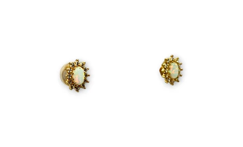 9ct Gold Opal & CZ Stud Earrings (10 x 8.0mm) 1.8g