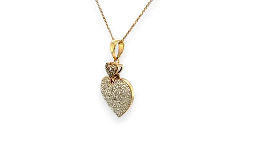 1.00ct Natural Diamond & 9ct Gold Double Heart Pendant ( 30.0 x 16.5 x 55mm) 4.15g