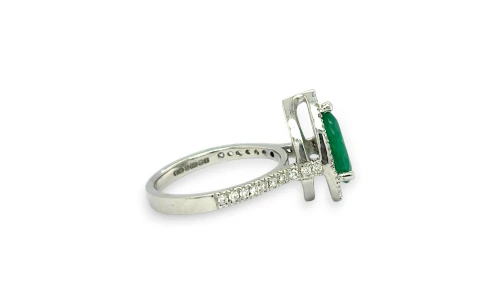 2.50ct Natural Emerald & Diamond Halo Solitaire Ring-18ct White Gold 5.26g