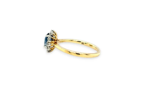 1.32ct Natural Sapphire & Diamond Halo Ring - 9ct Gold 2.4g