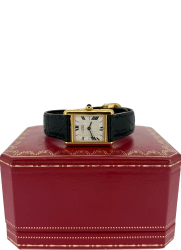 Vintage Cartier Tank -Silver with Gold Plate/Leather ( Crica 1985) Model:1613