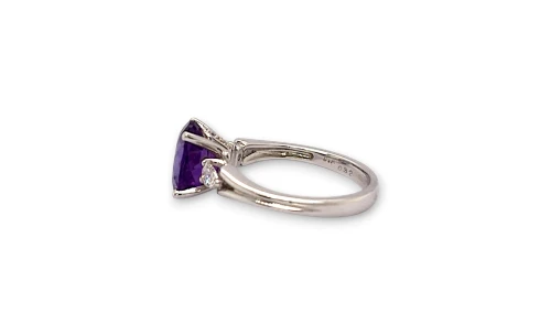 2.82ct Natural Amethyst & Diamond Solitaire Ring-18ct White Gold 4.53g