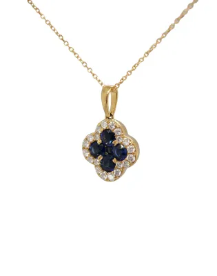 1.11ct Sapphire & 0.35ct Diamond Clover Pendant -18ct Gold (20.0 x 13.2mm) 16/18 Inch 3.59g