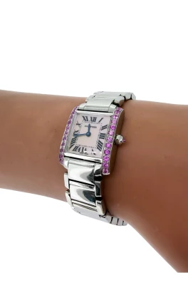 Cartier 20mm Tank Pink Mop Dial Pink Sapphire Circa 2015